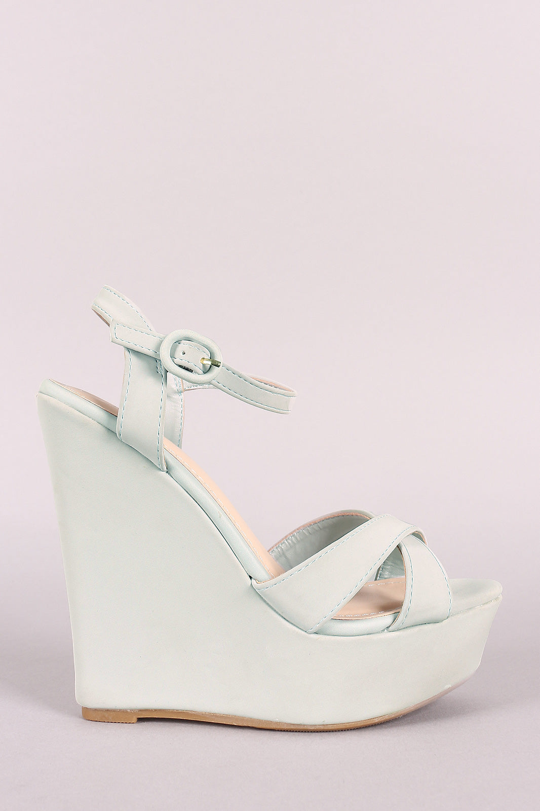Bamboo Cross Strap Open Toe Wedge