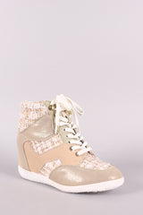 Bamboo Tweed High Top Lace Up Wedge Sneakers
