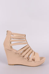 Nubuck Strappy Caged Platform Wedge