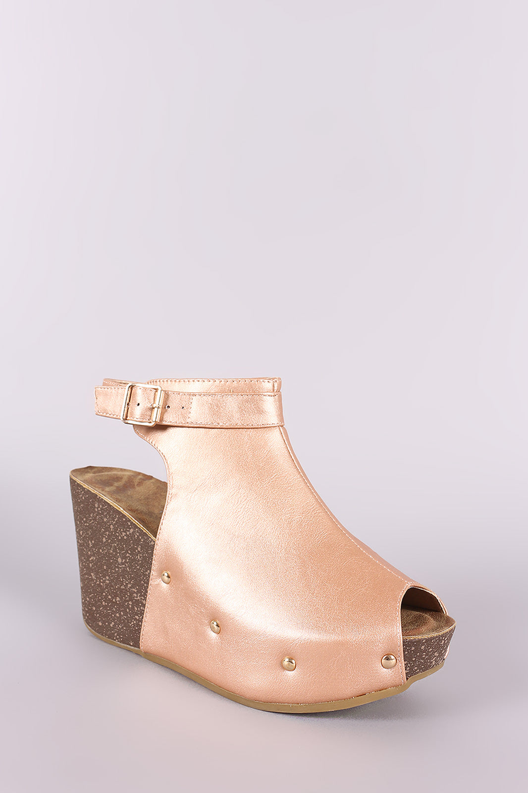 Peep Toe Studded Platform Mule Wedge