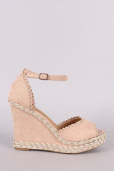 Bamboo Studded Scallop Ankle Strap Platform Wedge