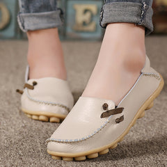 Genuine Leather Women Shoes  Fashion Lace up Casual Flat Shoes Peas Non-Slip Outdoor Shoes Plus Size 34 -44