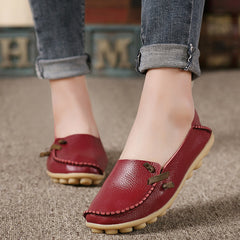 Genuine Leather Women Shoes  Fashion Lace up Casual Flat Shoes Peas Non-Slip Outdoor Shoes Plus Size 34 -44