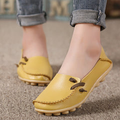 Genuine Leather Women Shoes  Fashion Lace up Casual Flat Shoes Peas Non-Slip Outdoor Shoes Plus Size 34 -44