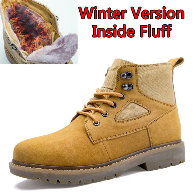 High Quality Men Autumn Winter Boots Casual  Men Leather Plush Warm Lace-Up Leather Casual Fashion Boots Size 38-44