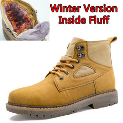 High Quality Men Autumn Winter Boots Casual  Men Leather Plush Warm Lace-Up Leather Casual Fashion Boots Size 38-44