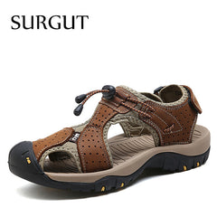 Men Sandals Genuine Leather Cowhide Male Summer Shoes Quality Beach Slippers Casual Leather Gladiator Sandals