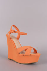 Bamboo Cross Strap Open Toe Wedge