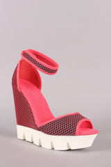 Bamboo Neon Mesh Lug Sole Platform Wedge