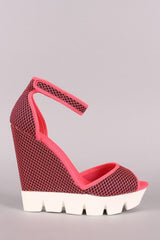 Bamboo Neon Mesh Lug Sole Platform Wedge