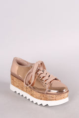 Bamboo Patent Lug Sole Lace Up Oxford Platform Wedge