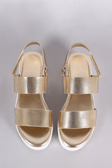 Bamboo Double Band Open Toe Slingback Flatform Wedge