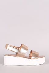 Bamboo Double Band Open Toe Slingback Flatform Wedge