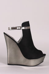 Peep Toe Ankle Strap Mirrored Wedge Heels