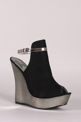 Peep Toe Ankle Strap Mirrored Wedge Heels