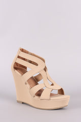 Nubuck Strappy Caged Platform Wedge