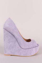 Peep Toe Vegan Suede Platform Wedge