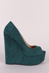 Peep Toe Vegan Suede Platform Wedge