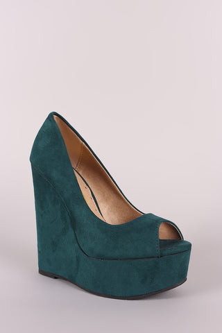 Peep Toe Vegan Suede Platform Wedge