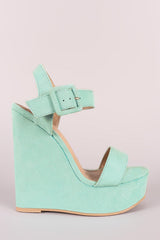 Suede Open Toe Buckled Ankle Strap Platform Wedge