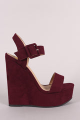 Suede Open Toe Buckled Ankle Strap Platform Wedge