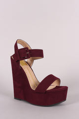 Suede Open Toe Buckled Ankle Strap Platform Wedge