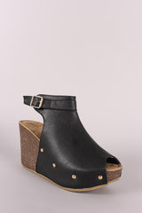 Peep Toe Studded Platform Mule Wedge