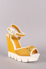 Bamboo Peep Toe Mesh Lug Sole Platform Wedge