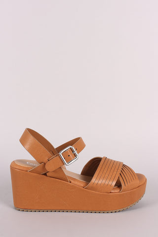 Comfy Soles Slash Cross Band Slingback Platform Wedge