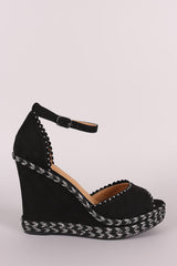 Bamboo Studded Scallop Ankle Strap Platform Wedge