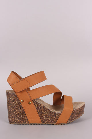 Comfy Soles Asymmetrical Strap Cork Platform Wedge