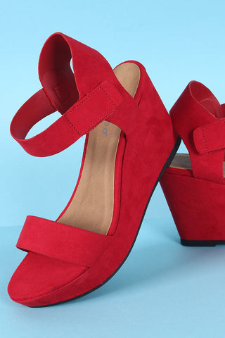 Bamboo Suede Open Toe Low Platform Wedge