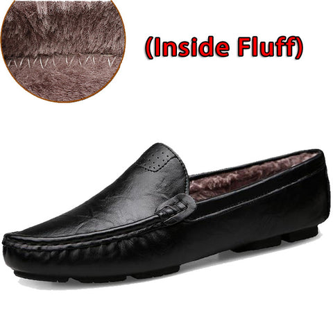 Leather & Fur Vintage Genuine Leather Soft Loafers for Men Slip On Moccasins Boat Flats Shoes Big Size 36-50