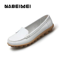 Genuine leather shoes woman solid slip on boat shoes for women flats shoes big size 35-44 loafers chaussure femme