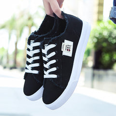 Casual shoes woman new arrival lace-up canvas shoes spring/autumn fashion shallow solid blue/black/white shoes