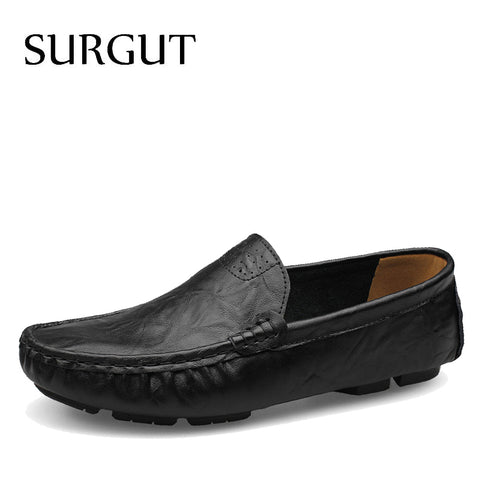 Leather & Fur Vintage Genuine Leather Soft Loafers for Men Slip On Moccasins Boat Flats Shoes Big Size 36-50