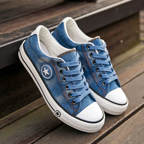 Women Casual Shoes Canvas New Denim Trainers Stars Fashion Flats Basket Tenis Feminino Size 35-44