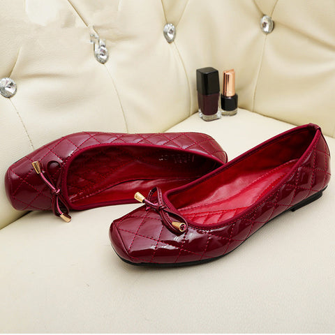 New Arrival Patent Leather Flat Women Ballet Flats Shoes Women Plus Size 41 Black Square Toe Bowtie Shoes