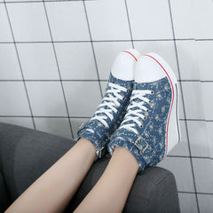 Women Wedges Causal Shoes Woman Breathable Platform Denim Canvas Shoes Hidden Wedge Sneakers