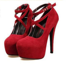 Woman Pumps Cross-tied Ankle Strap Wedding Party Shoes Platform Fashion Women Shoes  High Heels Suede ladies shoes