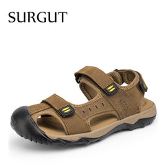 Summer Casual Solid Men Sandals Breathable High Quality Genuine Leather Beach Shoes Big Size 38~48