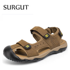 Summer Casual Solid Men Sandals Breathable High Quality Genuine Leather Beach Shoes Big Size 38~48