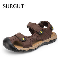 Summer Casual Solid Men Sandals Breathable High Quality Genuine Leather Beach Shoes Big Size 38~48