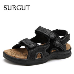 Casual Men Beach Sandals Handmade Genuine Leather Summer Shoes Retro Sewing Classics Men Footwear Zapatos Hombre