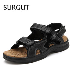 Casual Men Beach Sandals Handmade Genuine Leather Summer Shoes Retro Sewing Classics Men Footwear Zapatos Hombre