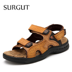 Casual Men Beach Sandals Handmade Genuine Leather Summer Shoes Retro Sewing Classics Men Footwear Zapatos Hombre