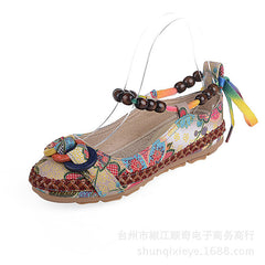 Handmade Beaded Ankle Straps Loafers Zapatos Mujer Retro Ethnic Embroidered Shoes 25