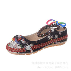 Handmade Beaded Ankle Straps Loafers Zapatos Mujer Retro Ethnic Embroidered Shoes 25