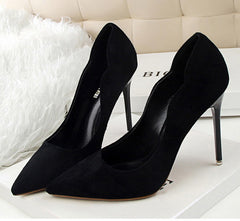 Women Pumps Casual High Heels Pointed Toe Ladies Shoes Flock Fashion Women Shoes Heels Hight 10.5cm