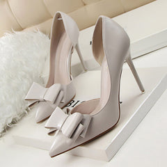 Women Pumps Leisure High Heels Fashion Butterfly knot Shoes Pointed Toe Wedding Shoes Bride Women Heels Shoes Pink White